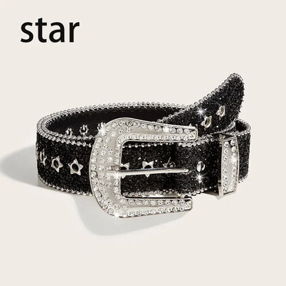 Punk Rhinestone Belt Belt Brand 3.8cm Y2k Bling Sequin Designer Belts Pu Fashion Waistband Jeans Pants Decor Belt for Women Men