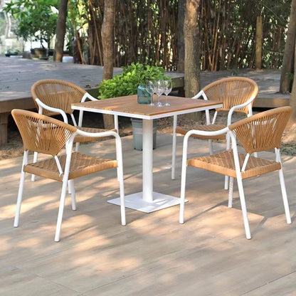 Garden furniture design wicker handwoven solid wooden teak outdoor dining set