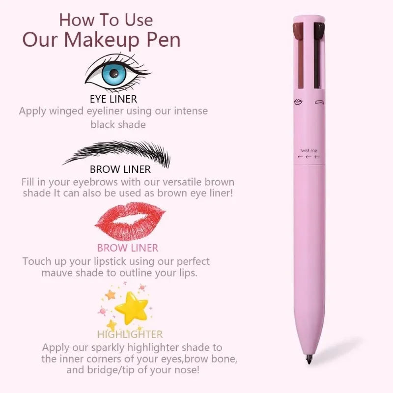 Multi-effect 4 In 1 Eyeliner Eyebrow Pencil Contour Pen Long Lasting Waterproof Cosmetics Eyeliner Makeup Pencil Lip Liner Pen