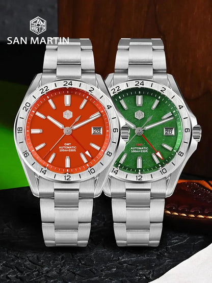 San Martin 39mm Aventurine Gemstone Dial Luxury Men's Watch NH34 GMT Automatic Mechanical Sapphire Waterproof Luminous SN0129