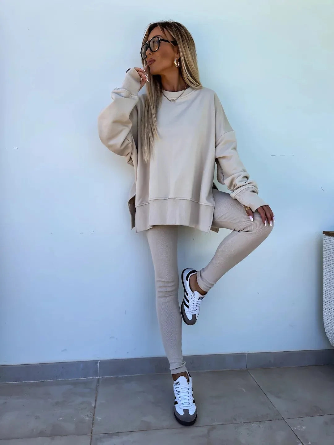 Spring summer 2024 new Shirt  casual loose-fitting sweater tight pants 2 piece suit sets for women 2 pieces trousers sets