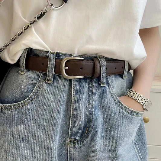 PU Leather Belt for Women Vintage Summer Belts Sliver Gold Buckle Belt Korean Female Jeans Coat Dress Waistband Mens Waist Belt