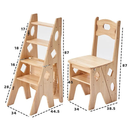 XD Solid Wood Ladder Stool Folding Leisure Chair For Home Use Thickened Indoor Living Room Dual-use Ladder Multifunctional Chair