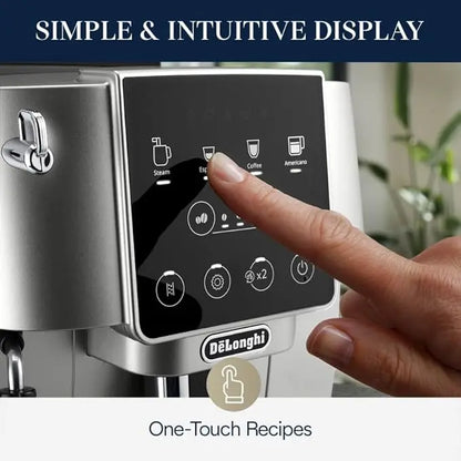 Start Automatic Espresso & Coffee Machine with Manual Milk Frother for Latte, Cappuccino, Built-in Grinder, Silver