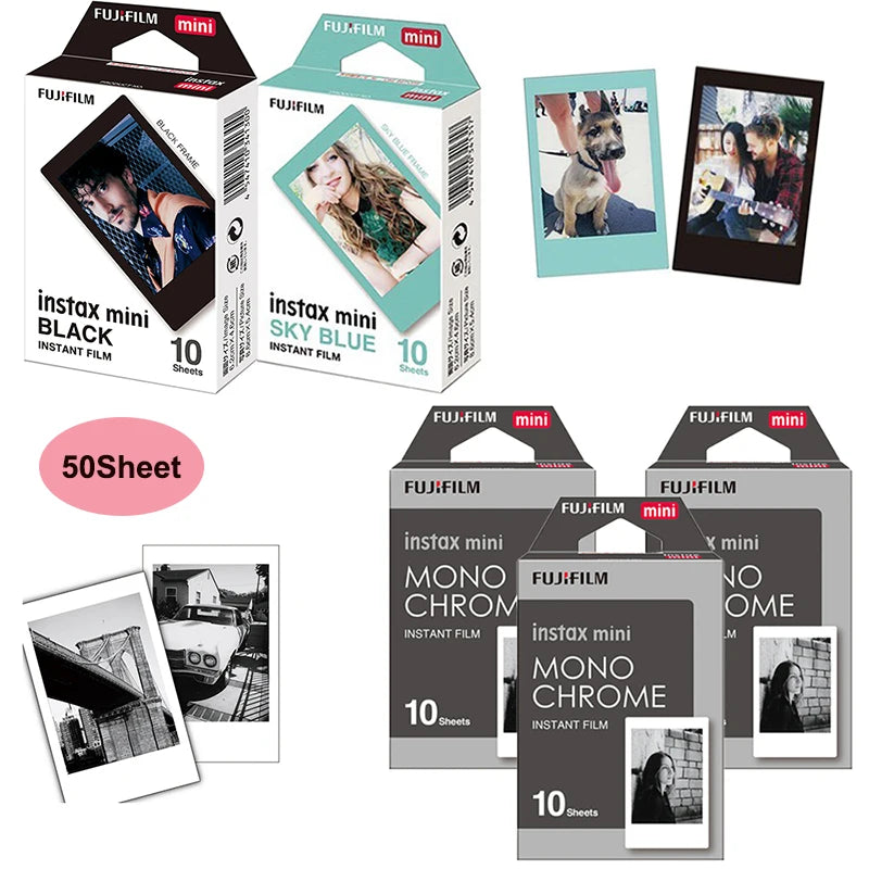 10-100 Sheets Fujifilm Instax Mini 12 Film Mono Monochrome Film For Mini SE 7+ 99 40 Evo 90 Link 2 Printer Instant Photo Camera