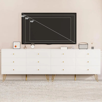 White Dresser for Bedroom, Wide Wood 6 Drawer Dressers & chests of Drawers, TV Stand for 55" TV, Modern Storage Drawers for Entr