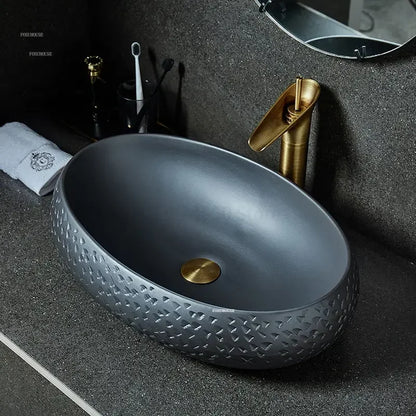 Oval Bathroom Sinks Countertop Basin Household Ceramic Bathroom Washbasins Art Creative Basin Hotel Balcony Washing Sinks Z