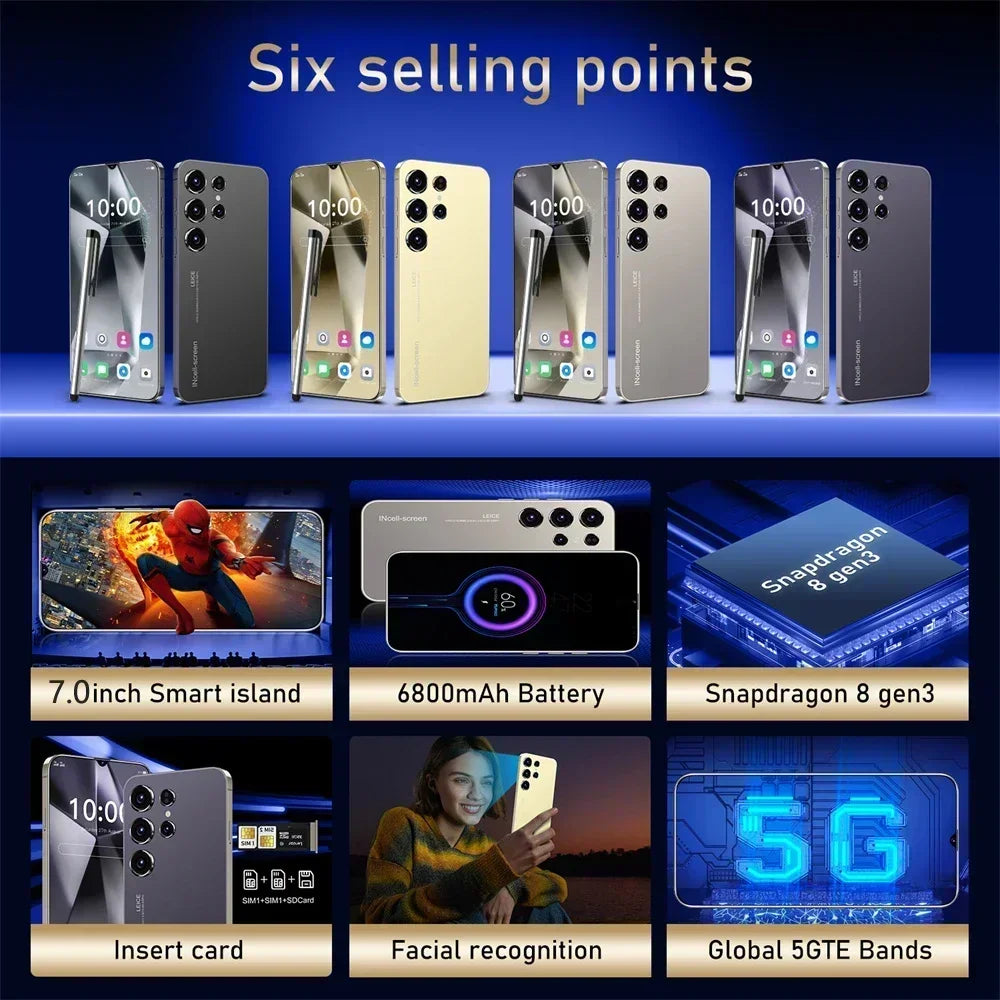 Original S24 Ultra Smartphone 5G 7.0 HD 16G+1T Android 14 Cell Phone Dual Sim Face Unlocked Mobile Phone Cellphones Telephone