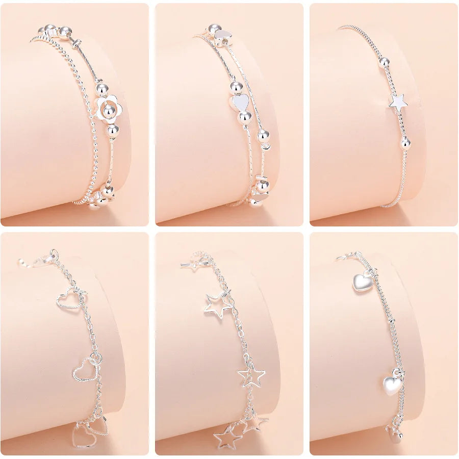 925 Sterling Silver Women Heart Star Chain Bracelet For Women Luxury Jewelry Jewellery Gifts Christmas  GaaBou