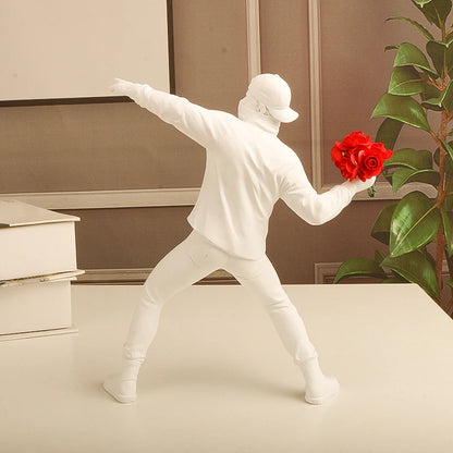 NORTHEUINS Resin Banksy Figurines for Interior Flower Thrower Statue Bomber Sculpture Home Desktop Decor Art Collection Objects