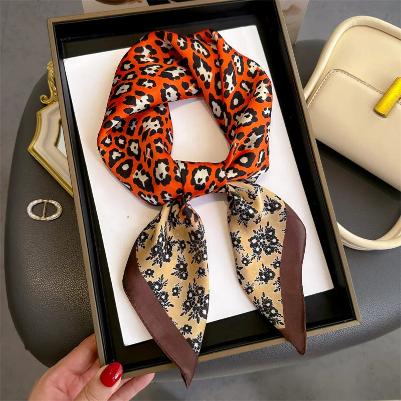 2024 New Leopard Print Square Scarf Women's Imitation Silk Scarf Casual Versatile Decoration Small Neck Scarf 70CMx70CM