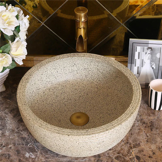 Ceramic Art Countertop Basin Retro Washbasin Bathroom Household Stone Basin Hotel Wash Basin Bathroom Sinks