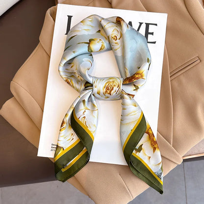 Silk Square Scarf Women Satin Shawls Neckerchief Casual Scarves Bandana Hair Hjiab 70*70cm 2023 New Fashion Luxury Brand