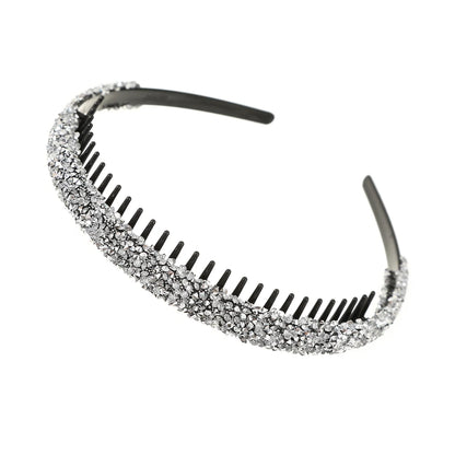 AWAYTR Luxury Non-slip Rhinestone Hair Hoops Bands Women Tooth Elastic Headbands For Women Shiny Hair Hoops Bezel Accessories