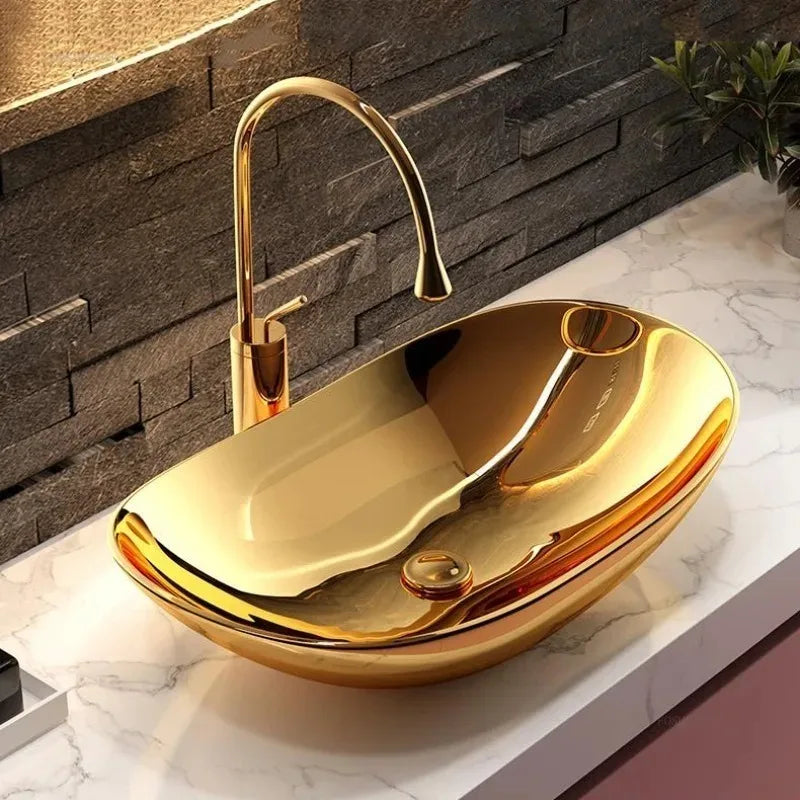 Nordic Bathroom Sink Luxury Bathroom Ceramic Gold Above Counter Basin Modern Home Balcony Wash Basin Sinks  Set