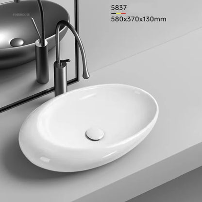 Nordic Ceramic Villa Bathroom Sinks Hotel Oval Countertop Basin Creative Household Balcony Single Sink Bedroom Toilet Washbasin