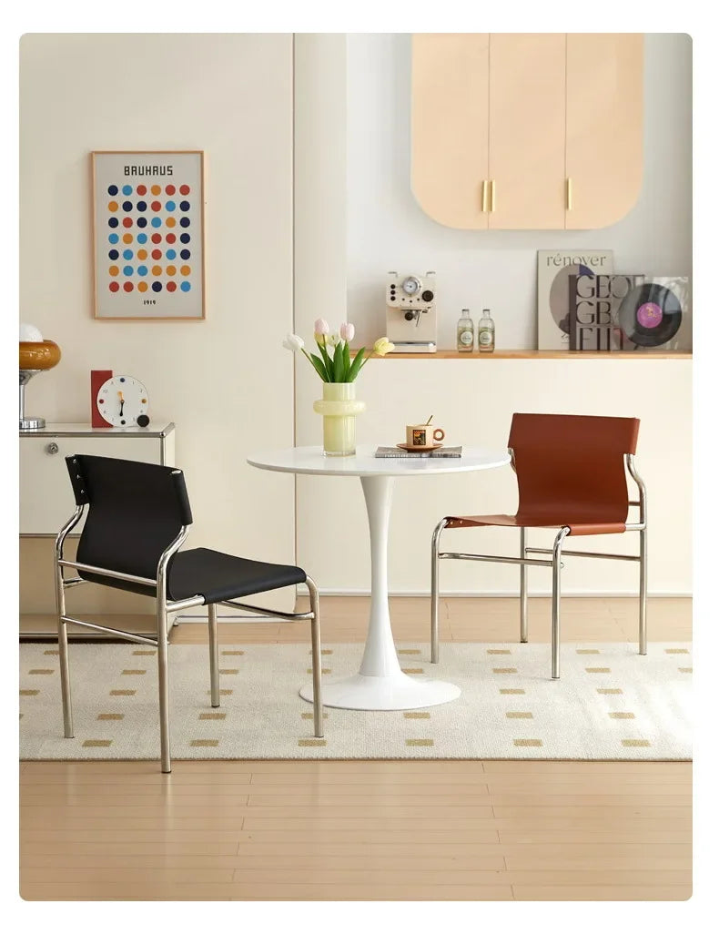 Dining Chair Stainless Steel Nordic Bauhaus Simple Modern Saddle Leather Back Negotiating Chair