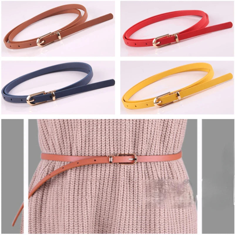 Fashion Black Blue White Pink Red Women Belts Thin Skinny Waistband Pin Buckle Adjustable Belt Summer Dress Jeans Strap Pu Belts