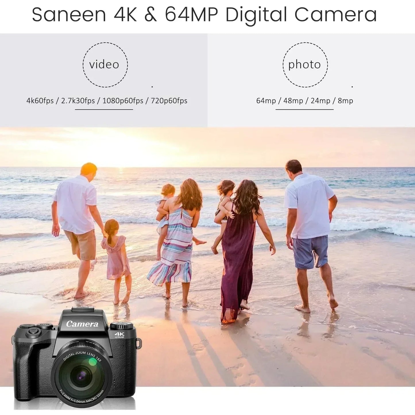 4K DSLR Cameras for Photography 64MP WiFi Auto Focus YouTube Vlogging Video Cameras 60FPS Livestream Camcorder 4" Touch Screen