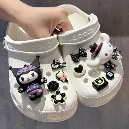 10pcs Cartoon New Sanrio Shoes Accessories Kawaii Kuromi Hole Shoes Buckle Diy Decoration Removable Girl Gifts