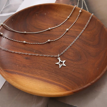 Necklace European And American Simple Temperament Lovely Atmosphere Star Moon Popular Lady Necklace Set For Women Multilayer