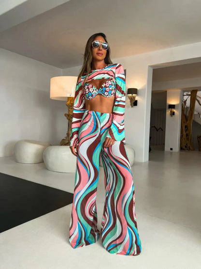 Flowy Jumpsuits Cover-up Sexy Print Flirty Romper Cover Up Summer Women Pant Set Pants Suit Beach Vacation Female Clothing