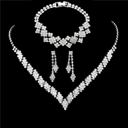 3pcs Bridal Jewelry Set Silver Plated Rhinestone Fold Clutch Bracelet Tassel Earrings Wedding Jewelry Gift Trendy Style