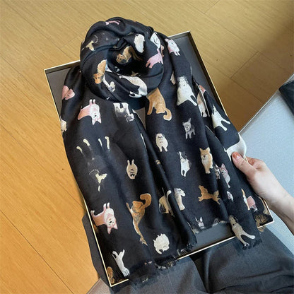 Cartoon Dachshund Dog Pattern Fringe Viscose Scarf Poodle Print Soft Voile Shawls and Wraps Pashmina Muslim Hijab Sjaal 180*90Cm