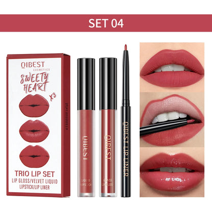 3pcs Matte Liquid Lipstick+Lip Liner Set Lip Glaze Makeup Nude Black Red Velvet Lip Gloss Long Lasting Lip Tint Cosmetics Kits