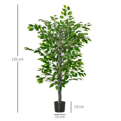 HOMCOM Artificial Ficus plant 135 cm with 756 leaves and green pot