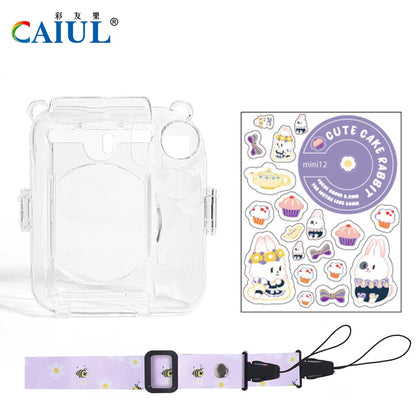 For Fujifilm Instax Mini 12 PC Transparent Camera Case Protection Cover Shoulder Strap Storage Bag Strap Sticker Three-Piece Set