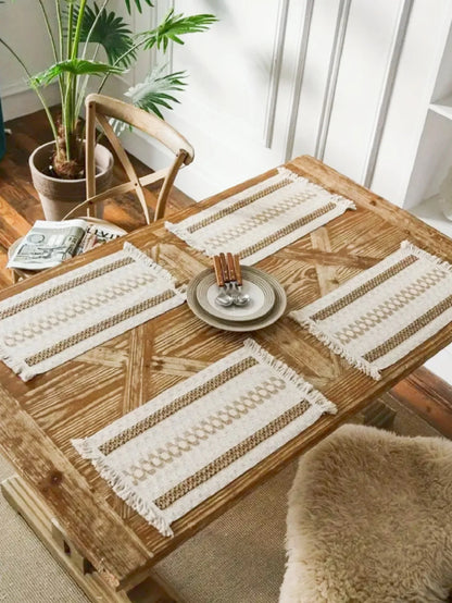 Boho Table Runner for Home Decor Macrame Cream & Brown Farmhouse Table Runner with Tassels for Bohemian Dining Bedroom Decor