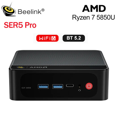 Beelink AMD Ryzen 7 5800H/5850U SER5 Pro Mini PC DDR4 16GB RAM 500GB SSD WiFi6 4K HD Desktop Computer Quiet For Office