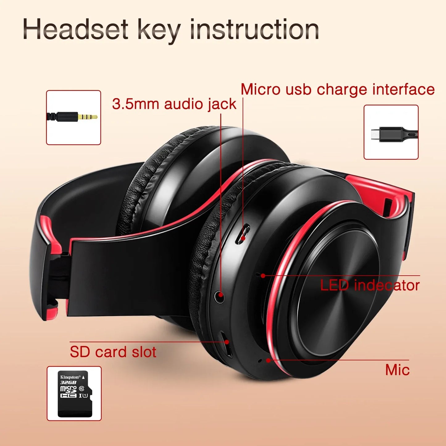 CATASSU Earphone Bluetooth Headphones Over Ear Stereo Wireless Headset Soft Leather Earmuffs Built-in Mic for PC/Cell Phones/TV