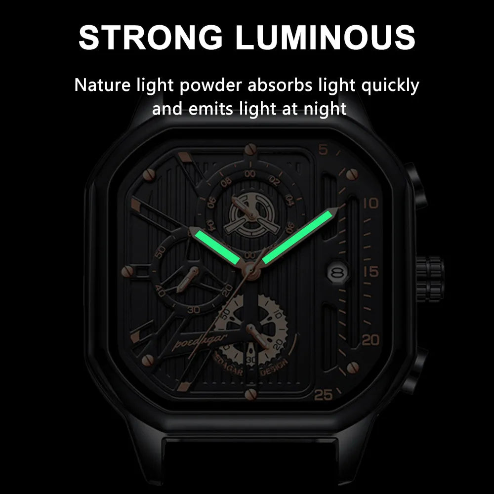 POEDAGAR Luxury Casual Men's Watch Fashion Sports Chronograph Leather Watches Waterproof Luminous Military Men Wristwatch Gift