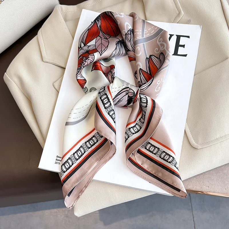 Silk Square Scarf Women Satin Shawls Neckerchief Casual Scarves Bandana Hair Hjiab 70*70cm 2023 New Fashion Luxury Brand