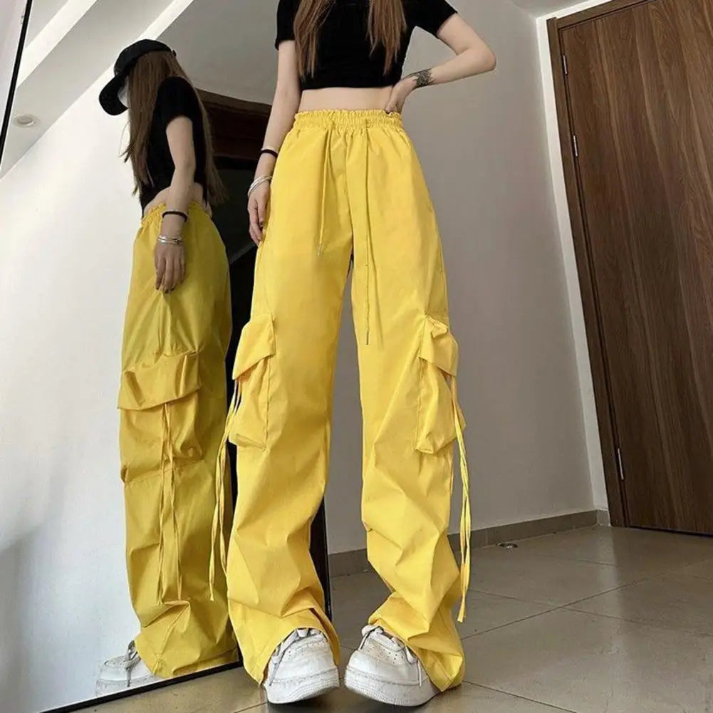 Women Cargo Pants Vintage-inspired Women's High Waist Cargo Pants with Drawstring Multiple Pockets for A Casual for Retro