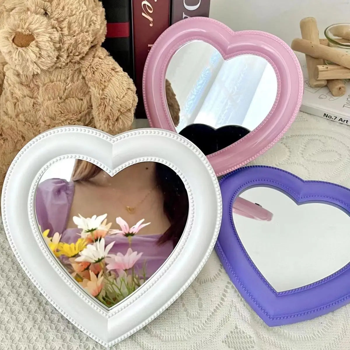 Love Mirror Tabletop Makeup Mirror Dual Wall Hanging Dressing Mirror Cute Heart