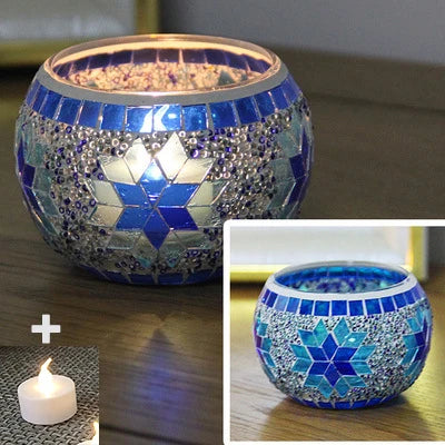 Color Snowflake Mosaic Glass Candlestick