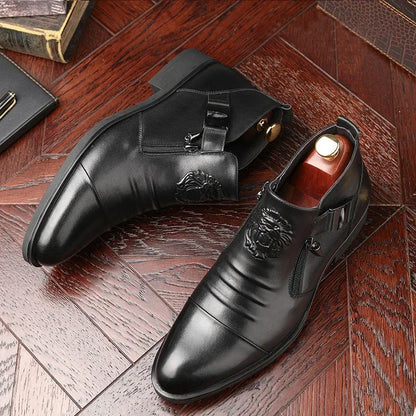 Men's Ankle Boots British Black Zip Knight Boots Pointed Winter Elegant Men Leather Shoes Botas Platform Punk Booties for Men