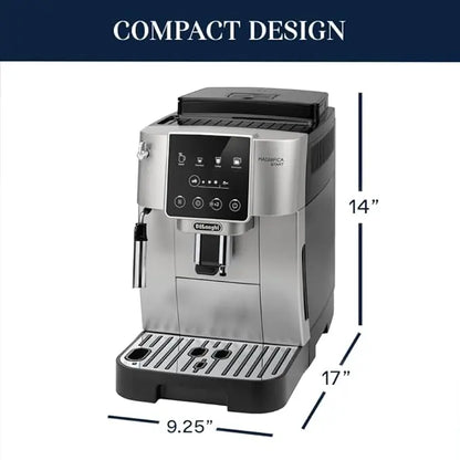 Start Automatic Espresso & Coffee Machine with Manual Milk Frother for Latte, Cappuccino, Built-in Grinder, Silver