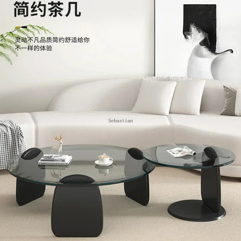 Tempered Glass Coffee Table, Nordic Light Luxury Italian Minimalist Tea Table Mesas Living Room, Household Circular Combination