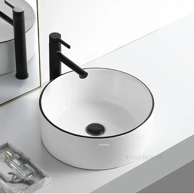 Ceramic Bathroom Sinks Light Luxury Above Counter Basin Bathroom Wash Basin Square Kitchen Sink Modern Bathroom fixtures N