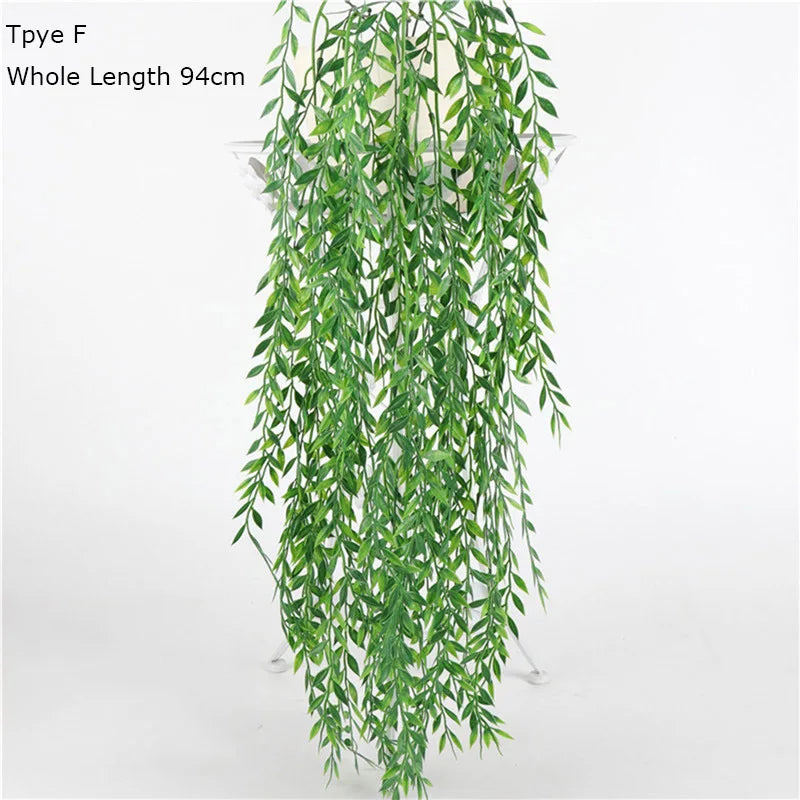 70cm Artificial Green Plants Hanging Ivy Leaves Radish Seaweed Grape Fake Flowers Vine Home Garden Wall Party Decoration