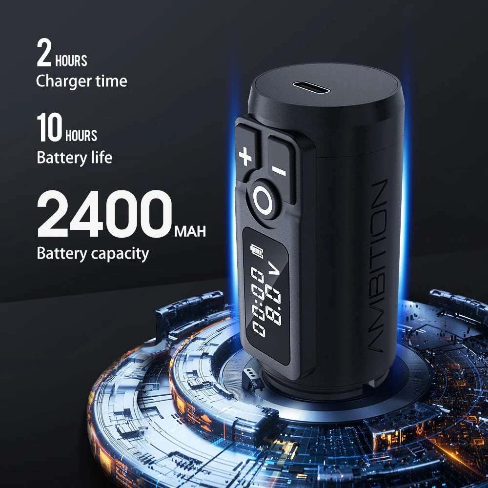 Ambition Soldier Wireless Tattoo Machine Rotaty Battery Pen 2400mAh LED Digital Display For Body Artwith Portable Power Pack