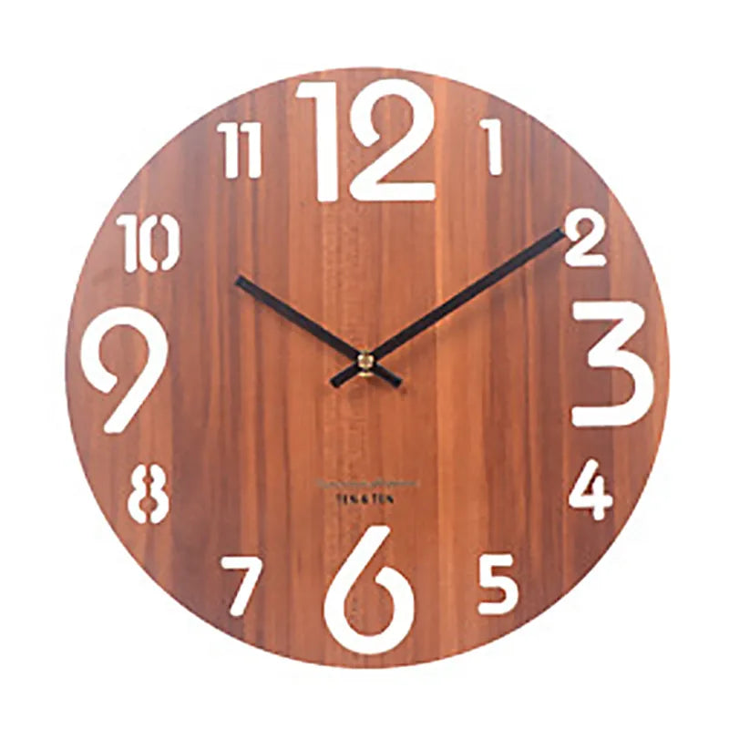 12 Inch Wooden 3D Wall Clock Modern Design Nordic Children's Room Decoration Kitchen Clock Art Hollow Wall Watch Gifts