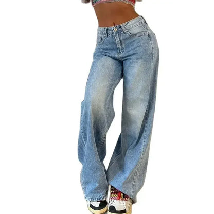 Vintage American-style Straight Jeans Women High Waist Casual Loose Denim Pants Female Comfortable Commuter Wide Leg Trousers 24