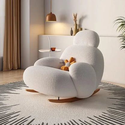 Fluffy White Living Room Chair, Modern Cute Ergonomic Floor Lounge Recliner, Meuble Salon Home Furniture Rocking chair  Designer