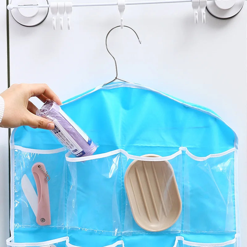 Hot 16 Grid Pockets Clear Hanging Bag Socks Bra Underwear Stationery Rack Hanger Storage Saving Space Tidy Organizer