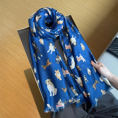 Cartoon Dachshund Dog Pattern Fringe Viscose Scarf Poodle Print Soft Voile Shawls and Wraps Pashmina Muslim Hijab Sjaal 180*90Cm